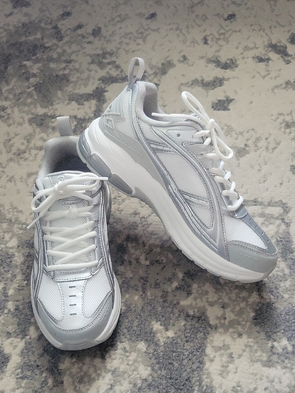 Skechers White and Light Gray Sport Sneakers